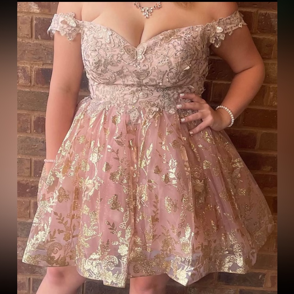 Pink and Gold Mini Dress embroidered size 14